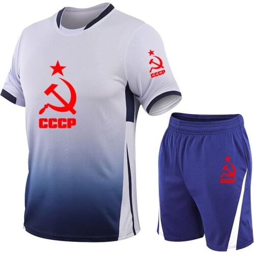 Summer short sleeve Unique CCCP Russian USSR Soviet Union Mens T-shirt high quality Cotton Mens T-shirt shorts two-piece suit