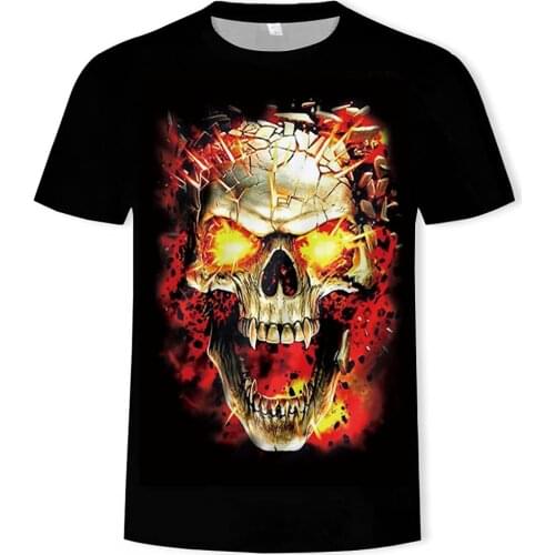 2021 new hot sale mens skull death kiss shirt skull flame 3D printing pattern casual short-sleeved T-shirt