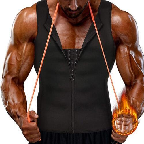 Men Shapewear Slimming Neoprene Body Shaper Compression Shirt Tank top with Zipper Underwear for Tummy Control Girdle Corset