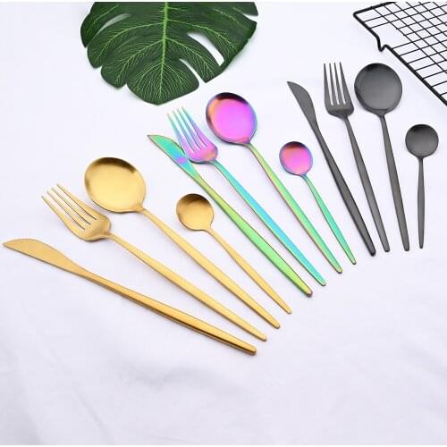 32Pcs/8Set Black Matte Dinnerware Cutlery Set Knife Fork Coffee Spoon Flatware Stainless Steel Silverware Party Tableware Set