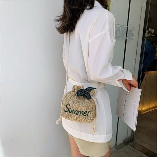 New designer bucket bag small summer straw crossbody beach bags Summer women bolso paja mini rattan shoulder sac paille femme