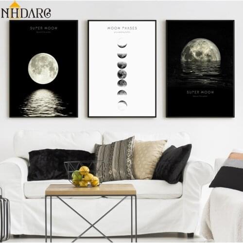 Nordic Modern Decoration Black White Super Moon Posters and Prints Wall Art Canvas Painting Pictures For Living Room Home Decor