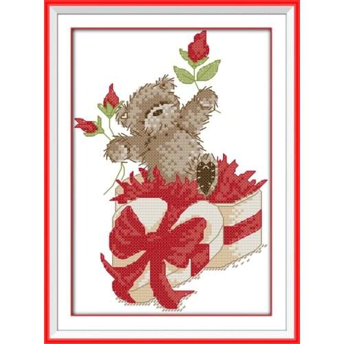 The little bear gift box cross stitch kit 14ct 11ct count print canvas stitches embroidery DIY handmade needlework plus