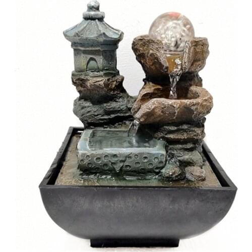 Resin Staggered Rock Indoor Fountain Lucky Feng Shui Water Falls Tabletop Water Fountain with LED Lights for Home Office Decor