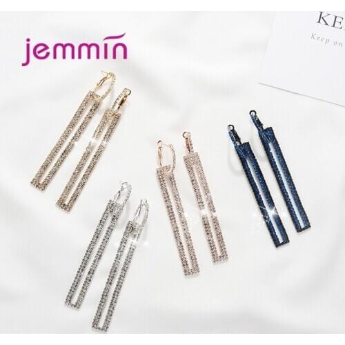 Engagement Party Women 925 Sterling Silver Drop Earrings Pretty Full Rhinestone Jewelry Long Hanging Earrings