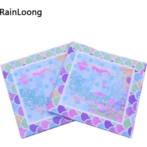 [RainLoong] Printed Fish Hippocampus Paper Napkins Cartoon For Party Decoration Decoupage Servilleta 33*33cm 1 pack