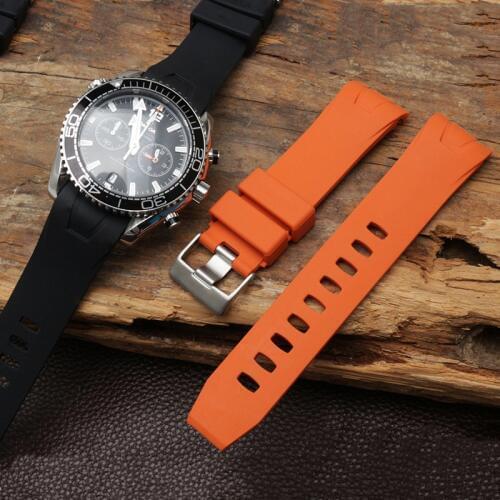 20mm Curved End Rubber Watch Strap for Omega Seamaster 300m Waterproof Diver Commander 007 Black Blue Watchbands Belt Bracelets