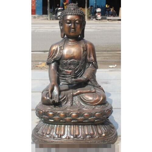 S01436 24" Copper Bronze Sakyamuni Shakyamuni Amitabha Buddha Lotus Stupa Tower Statue