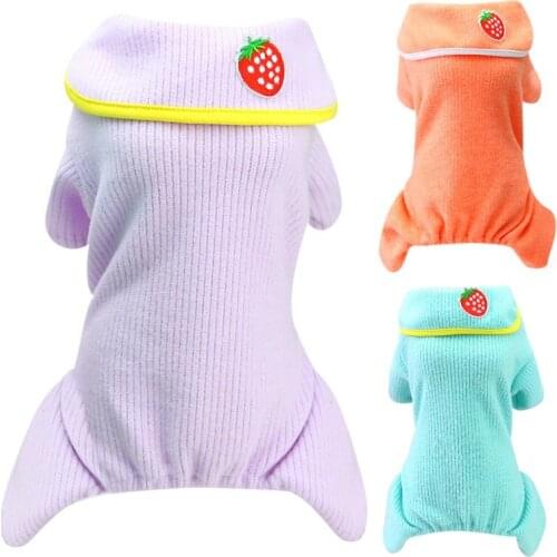 Knitted Pet Clothes For Dog Pajamas Cute Strawberry Dog Pajamas Homewear Dog Jumpsuit 4 Legs Coat Pet Cat Chihuahua Clothing