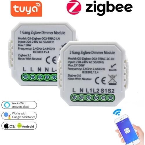 Tuya ZigBee Smart Switch Module No Neutral 220V 1/2 Gang 2Way Wireless Light Wifi Switch Relay Alexa Google Home Assistant
