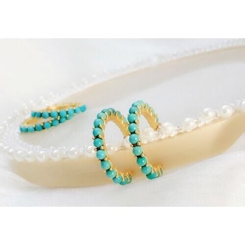 UBESTNICE S925 Sterling Silver Natural Round Turquoise Gold Filled Trendy Simple Fine Jewelry Hoop Earrings For Women Girl