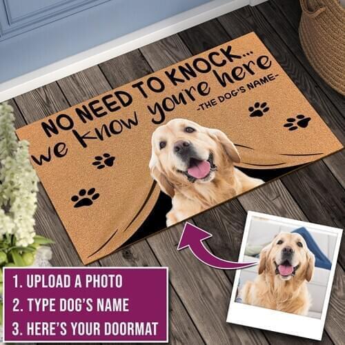 Wdspring Custom Printing Your Dog No Need to Knock we know you're here Design Customize Text Doormat Dog Mat