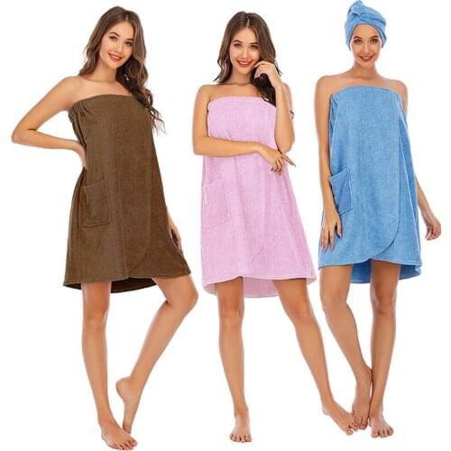 Witbuy Wearable Bath Towel With Pocket Superfine Fiber Towels Soft And Absorbent Autumn Home Bathroom Gifts Mini Women Bathrobe