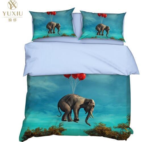 YuXiu 3D Printing Animal Elephant Duvet Covers 3Pcs Sets Bedding Set Bed Linen Cover Pillowcases King Queen Full Twin Single