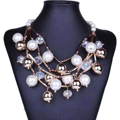 2019 New Statement Brand Jewelry Fashion Golden Tube Black Beads Chokers Multilayer Design Womens Pearl Necklaces