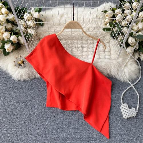 SINGREINY Women Design Irregular Strap Camis Fashion Sexy One-Shoulder Slim Party Tops Summer Korean Off Shoulder Short Tops