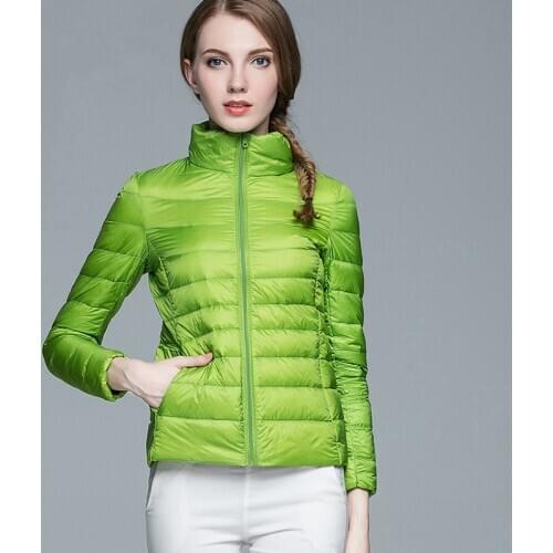 2021 New Spring Autumn Women Ultra Light White Duck Down Jackets Candy Color Slim Short Design Warm Down Coats