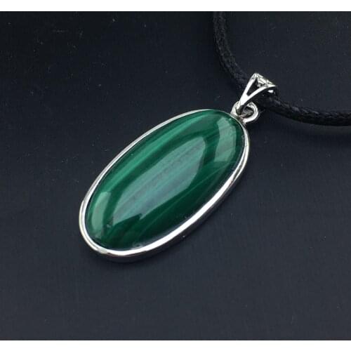 100% Natural Malachite Pendant Sterling 925 Silver Oval 15*30mm Crystal Fine Jewelry For Woman Lady Man Party Gift