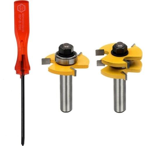 1x Tri Wing Screwdriver Tool & 2x Tongue and Groove Set,Router Bit Set,Wood Door Flooring 3 Teeth Adjustable