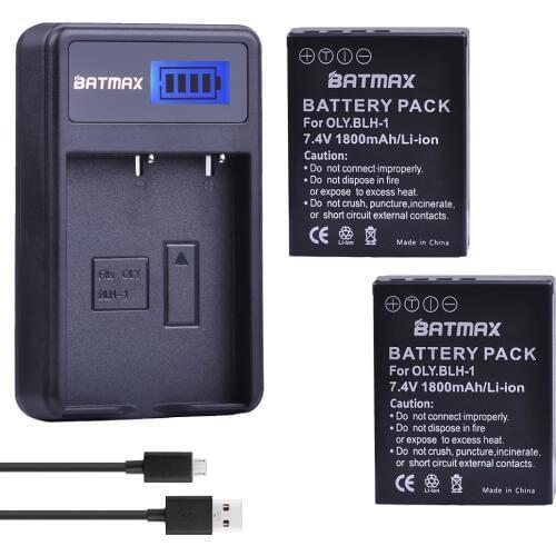 2Pcs 1800mAh BLH-1 BLH1 Battery + LCD USB Charger for Olympus Digital Cameras EM1 MARK II EM1-2 EM1 Mark 2 Camera Battery