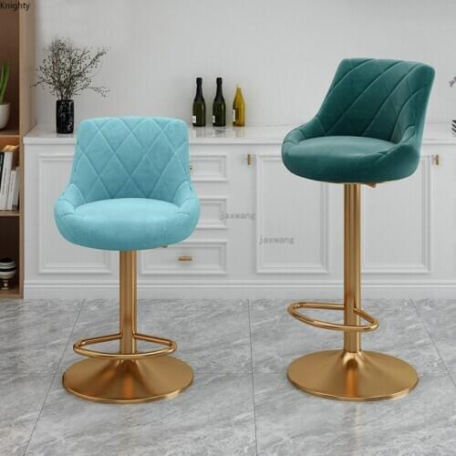 American Gold Lift Bar Chair Nordic Wrought Iron High Bar Stool Modern Leisure Bar Chair Soft Backrest Household Furniture L