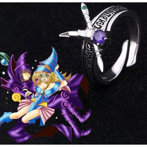 Anime Yu-Gi-Oh! Yugi Muto Duel Monsters Dark Magician S925 Sterling Silver Adjustable Finger Ring Cosplay Jewelry Men Xmas Gifts