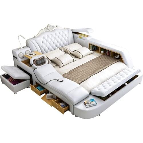 White King Size Bed Head Massage Body Massage Bedroom Set Camas muebles de dormitorio