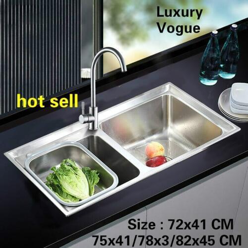 Free shipping Standard individuality double groove kitchen sink food grade stainless steel hot sell 72x41/75x41/78x3/82x45 CM