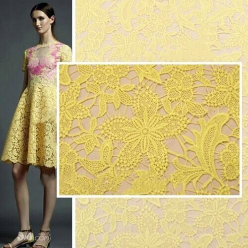 Free Shipping High Quality 3D Water-soluble Crochet Cutout Lace Fabric High Quality Floral Lace Fabric Yellow Red RS2981