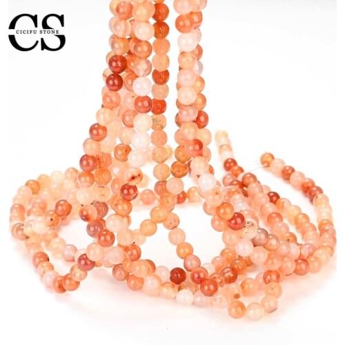 Orange Agates Beads Natural Black Pattern Round Loose Stone Beads for Jewelry Making DIY Bracelet Necklace Charms Accessories