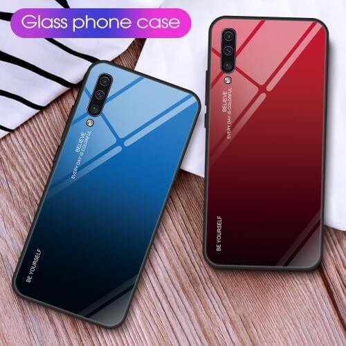 Tempered Glass Case for For Samsung Galaxy A10 A20 E A20E A30 A40 A50 A60 A70 A80 2019 A90 5G Case A 50 70 Gradient Glossy Cover