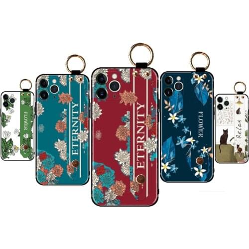 Wrist Strap Phone Case For iPhone 11 Pro Max SE 2020 Case Soft TPU Funda Flower Holder Cover For iPhone SE 2 XR XS X 7 8 6S Plus