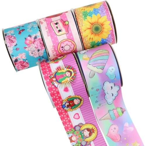 Flower Mexico Style Flower Heart Food Cartoon Printed Grosgrain Ribbon Party Decoration 10 Yard DIY Bow Bag Material Handmade