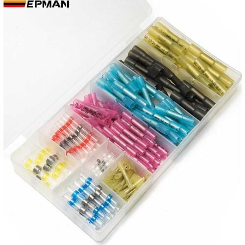 EPMAN 200Pcs Auto Copper Solder Seal Heat Shrink Butt Wire Connector Terminals Electrical Crimp And Box EPH204GP200