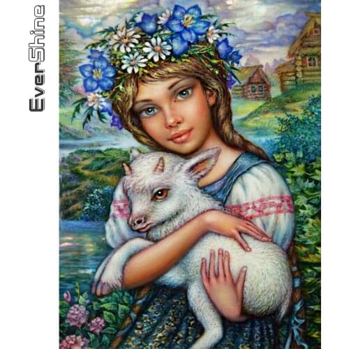 Evershine Diamond Painting Girl New Arrival Diamond Embroidery Sheep Cross Stitch Mosaic Picture Rhinestone Handmade Gift