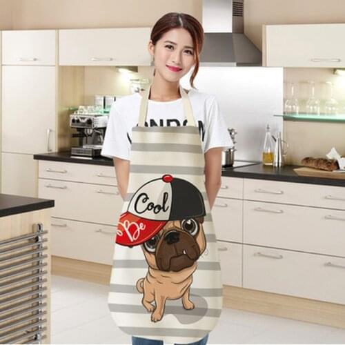 1 Pcs Cotton Linen BullDog Dog Print Kitchen Aprons Unisex Dinner Party Cooking Bib Funny Cleaning Apron