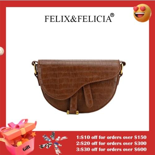 FELIX&FELICIA Factory New Fashion Small Shoulder Bags For Women Ladies Casual PU Leather Crossbody Crocodile Pattern Saddle Bag