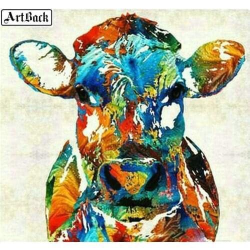 ARTBACK 5d diamond painting cow full square / round drill diamond mosaic color animal picture rhinestone sticker home decoration