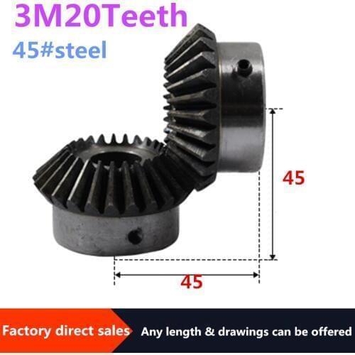 2pcs Bevel Gear 3M 20Teeth inner hole 15/16/17/18/19/20/22 /24/25/28mm gear 90 degrees meshing angle Steel Gears Screw Hole M5