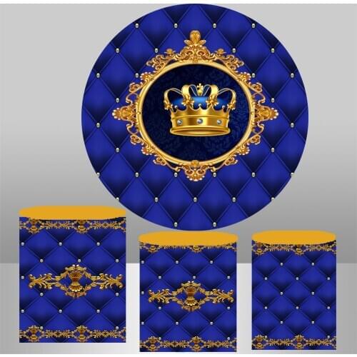 Round Panel Circle Background Royal Princess Prince Blue Pink Girl Boy Gold Crown Birthday Party Decor Baby Shower Polyester