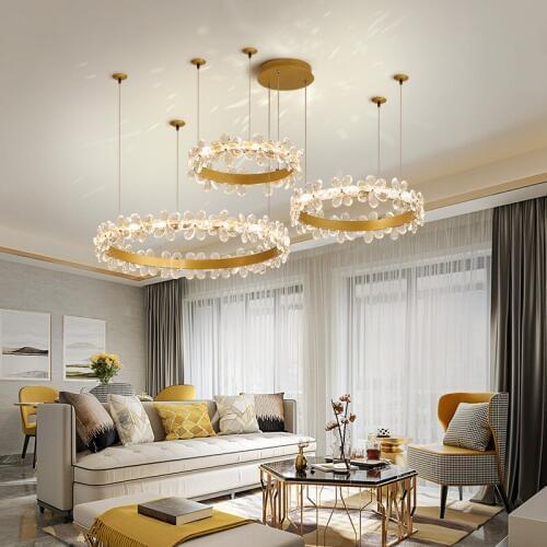 Nordic luxury LED chandelier lighting Crystal Romantic living room hanging lamp Aluminum home deco restaurant Round fixtures