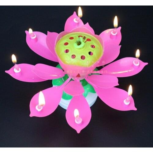 Music Candle Muticolor Double Flower Blossoms Birthday Cake Flat Rotating Electronic Decoration Wedding Party Desktop Candle
