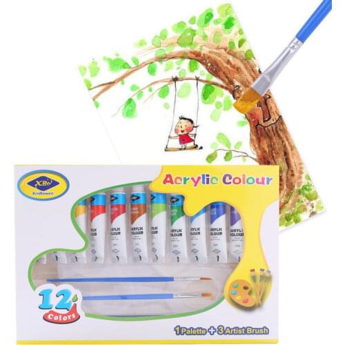 12ml/12 Colors Professional Acrylic Paint Color Set Pigment Artists Paints Drawing Painting Pigment Color + 3 Brushes 00105