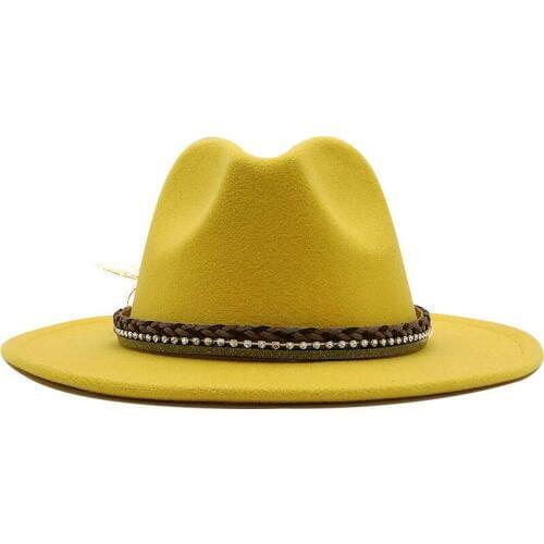 New Women Men Wool Fedora Hat With Leather Ribbon Gentleman Elegant Lady Winter Autumn Wide Brim Jazz Church Panama Sombrero Cap