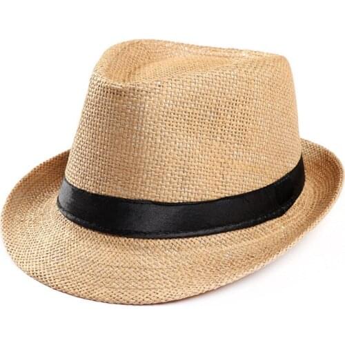 2021 New Men and Women Summer Linen Sun Hat Top Hat Sun Hat Outdoor Straw Hat Jazz Hat Beach Sun Top Hat Bucket Hat Black Ribbon
