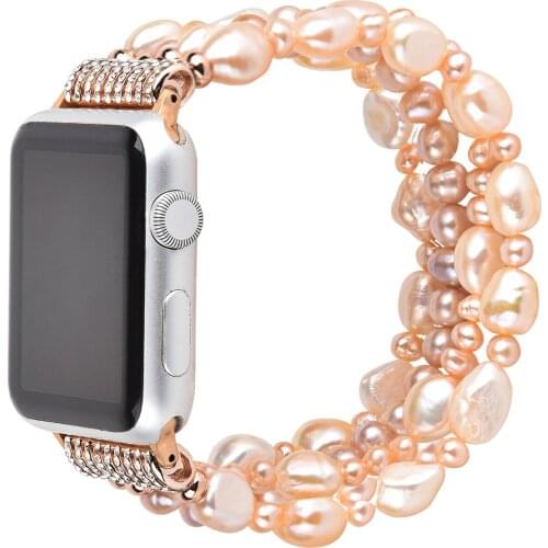 Pearl&Crystal Watchband Stainless Steel Adapters Luxurious Watch Strap for Apple Watch SE Series 6 5 4 3 2 1 Band 44 40 42 38mm