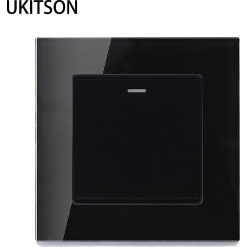 Luxury Wall Switches 1 Gang 1 Way Black Crystal Glass Panel, Light Switch AC 250V 16A 86mm x 86mm