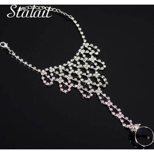 Luxury Hollow Full Rhinestones Bracelets Charm Silver Color Bracelets For Female Bridal Wedding Jewelry Vintage Bracelet