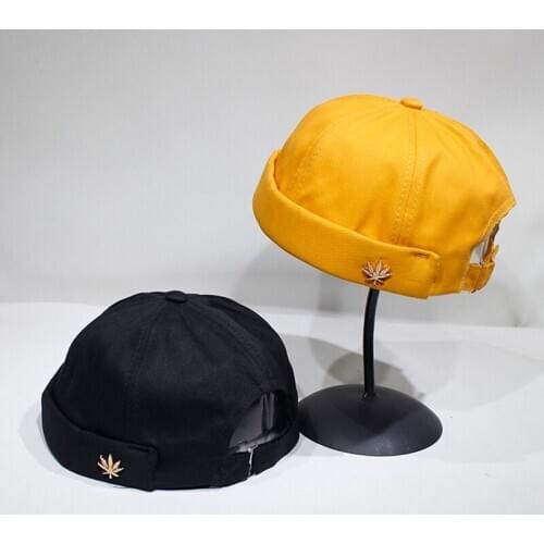 Men Women Skullcap Sailor Cap Leaf rivet Embroidery Warm Rolled Cuff Bucket Cap Brimless Hat Solid Color Adjustable Cotton Hats