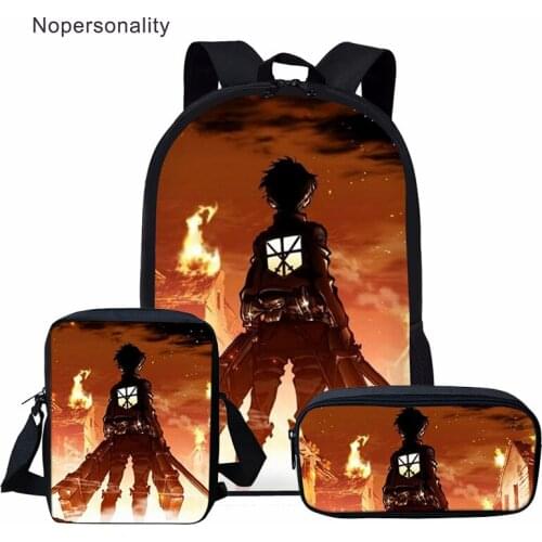 Nopersonality School Bag for Teenager Boy Attack On Titan Polyester Bookbag Elementary Primary Anime School Bags Backpack Set